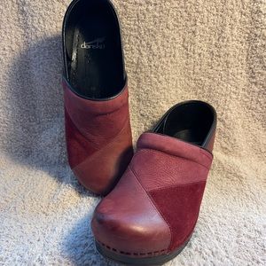 Dansko Burgundy Patchwork Clogs, Size 40